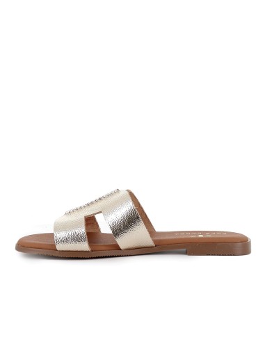 Zueco piel plano horma cuadrada mujer dorado