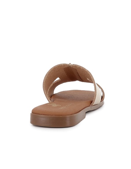 Zueco piel plano horma cuadrada mujer dorado