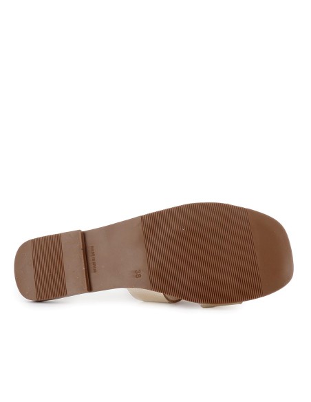 Zueco piel plano horma cuadrada mujer dorado