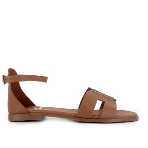 Sandalia piel pala talon cerrado de y tacon bajo mujer marron