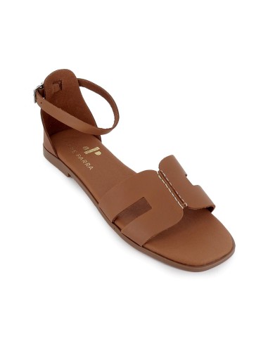 Sandalia piel pala talon cerrado de y tacon bajo mujer marron