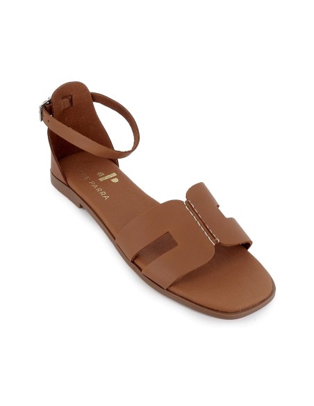 Sandalia piel pala talon cerrado de y tacon bajo mujer marron