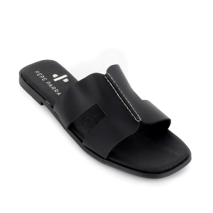 Zueco piel plano horma cuadrada mujer negro 2