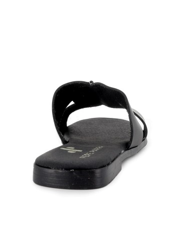 Zueco piel plano horma cuadrada mujer negro