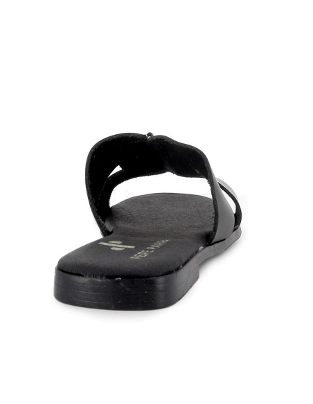 Zueco piel plano horma cuadrada mujer negro