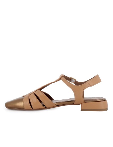 Zapato vestir piel multitiras y tacon bajo mujer marron