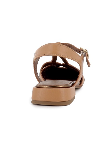 Zapato vestir piel multitiras y tacon bajo mujer marron