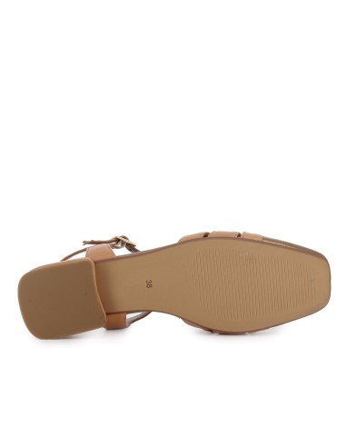 Zapato vestir piel multitiras y tacon bajo mujer marron