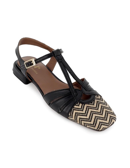 Zapato vestir piel multitiras y tacon bajo mujer negro