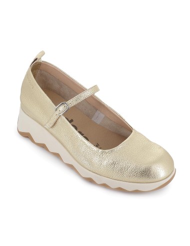 Zapato correa piel cuña piso sierra mujer dorado