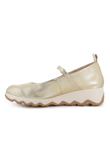 Zapato correa piel cuña piso sierra mujer dorado