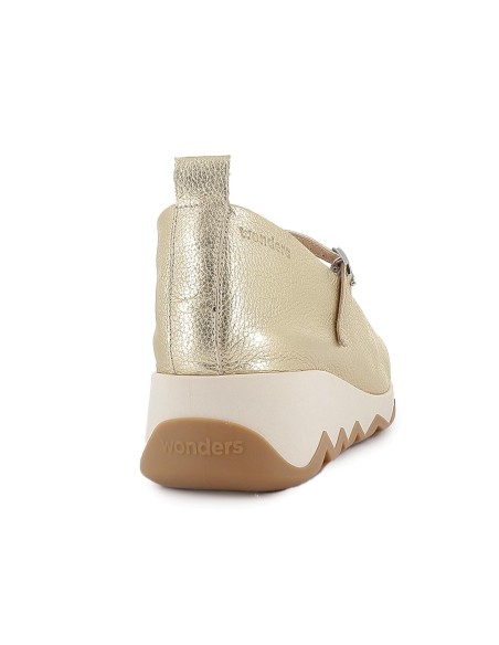 Zapato correa piel cuña piso sierra mujer dorado