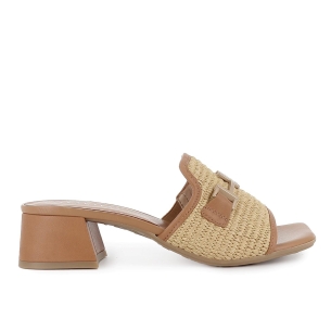 Zueco rafia forrada piel y hebilla con tacon medio mujer natural