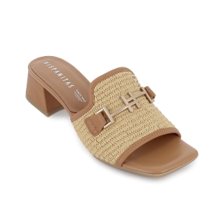 Zueco rafia forrada piel y hebilla con tacon medio mujer natural 2