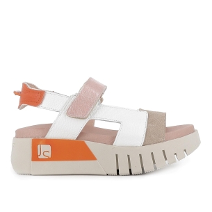 Sandalia californiana piel napa y serraje plataforma mujer beige