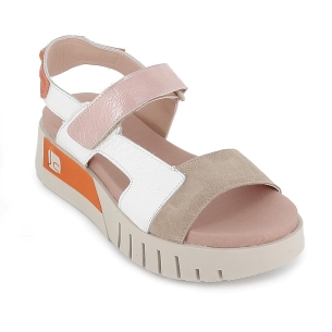 Sandalia californiana piel napa y serraje plataforma mujer beige 2