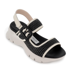 Sandalia rafia forrada piel y hebilla cuña mujer negro y blanco 2