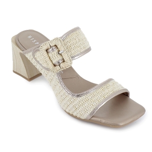 Zueco rafia forrada piel con tacon alto mujer beige 2