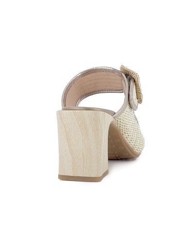 Zueco rafia forrada piel con tacon alto mujer beige