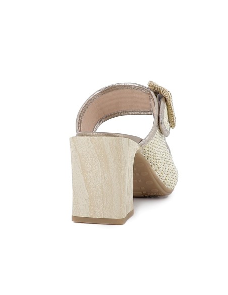 Zueco rafia forrada piel con tacon alto mujer beige