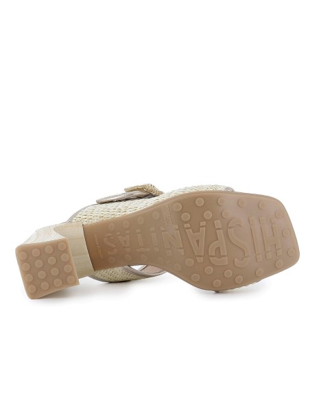 Zueco rafia forrada piel con tacon alto mujer beige