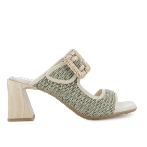 Zueco rafia forrada piel con tacon alto mujer verde