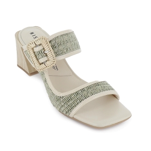 Zueco rafia forrada piel con tacon alto mujer verde 2