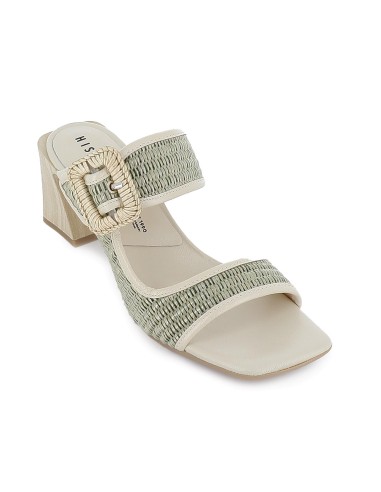 Zueco rafia forrada piel con tacon alto mujer verde