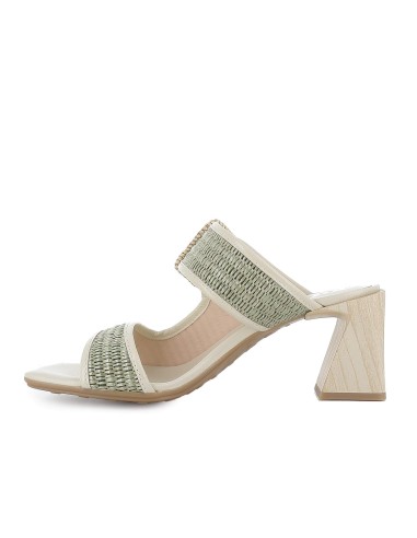 Zueco rafia forrada piel con tacon alto mujer verde