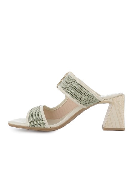 Zueco rafia forrada piel con tacon alto mujer verde