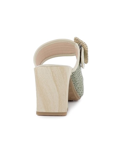 Zueco rafia forrada piel con tacon alto mujer verde
