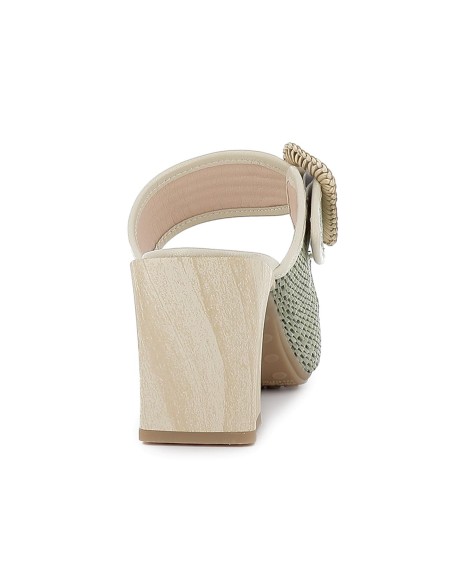 Zueco rafia forrada piel con tacon alto mujer verde