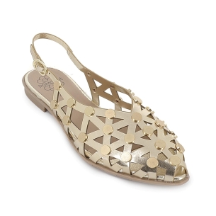 Sandalia piel con remaches y calados hebilla talon mujer dorada 2