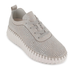 Deportivas microfibra eco cosida y cuña mujer plateado 2