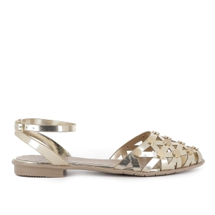 Sandalia piel con remaches y calados tacon bajo mujer dorado