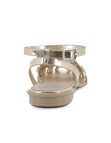 Sandalia piel con remaches y calados tacon bajo mujer dorado