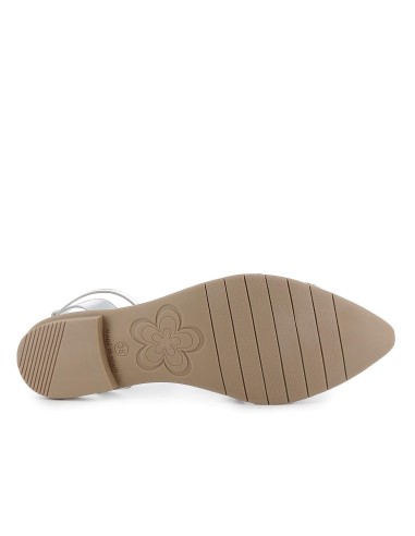 Sandalia piel con remaches y calados tacon bajo mujer plateada