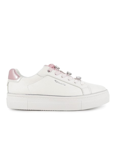 Deportiva textil cordones pedreria y filo metal mujer blanco