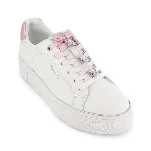 Deportiva textil cordones pedreria y filo metal mujer blanco 2