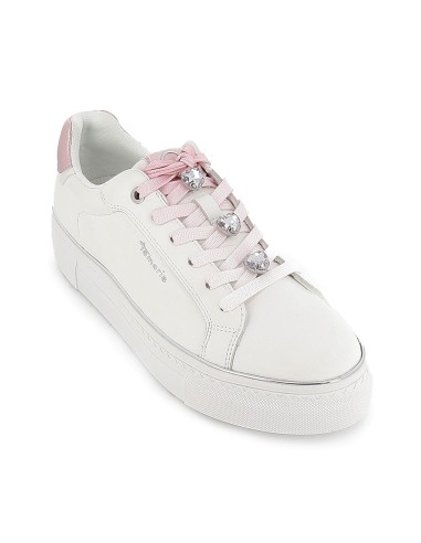 Deportiva textil cordones pedreria y filo metal mujer blanco
