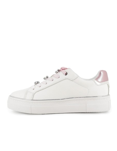 Deportiva textil cordones pedreria y filo metal mujer blanco