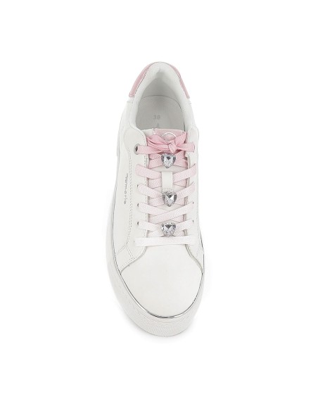 Deportiva textil cordones pedreria y filo metal mujer blanco