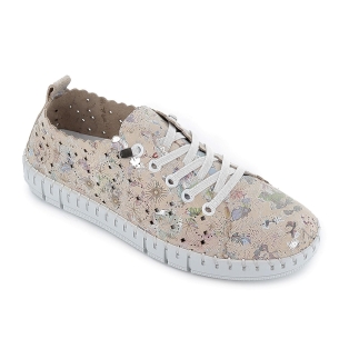 Deportiva cordones piel picada camel beige 2