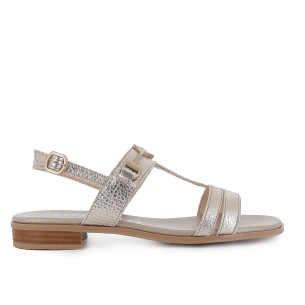 Sandalia piel hebilla tacon bajo mujer dorado