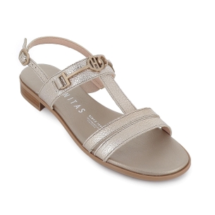 Sandalia piel hebilla tacon bajo mujer dorado 2