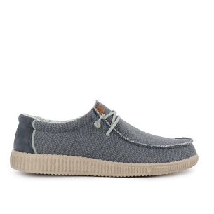 Mocasin textil lino bordon pala y cordones hombre azul