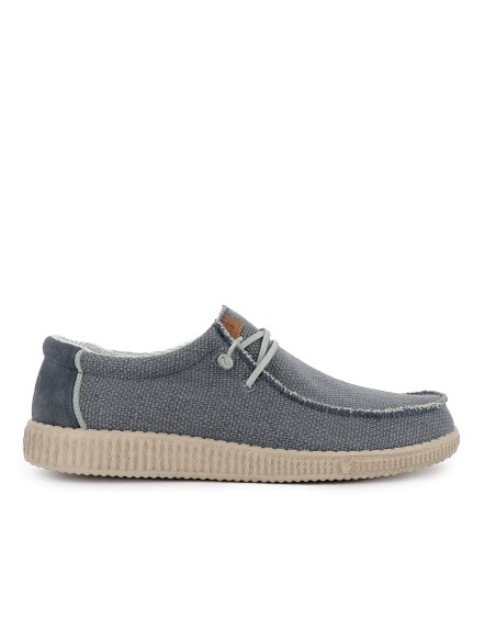 Mocasin textil lino bordon pala y cordones hombre azul