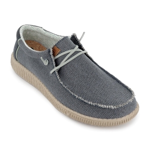Mocasin textil lino bordon pala y cordones hombre azul 2