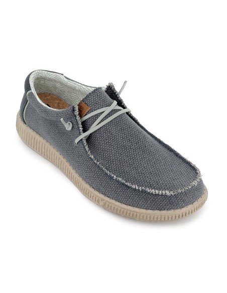 Mocasin textil lino bordon pala y cordones hombre azul