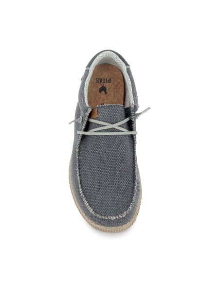 Mocasin textil lino bordon pala y cordones hombre azul
